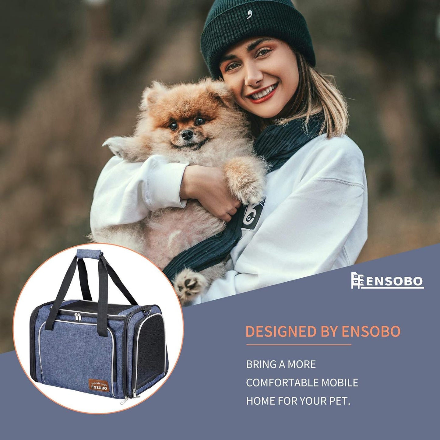Cat Carrier Bag in Denim Fabric, Pet Transport Bag for Cats and Small Dogs, TSA Approved Pet Travel Carrier with Two Bigger Side Bags, Shoulder Strap for Carrying, Denim Blue