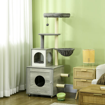 Pawhut Cat Litter Box Enclosure with Integrated Cat House, Bed, Scratching Posts, and Platform