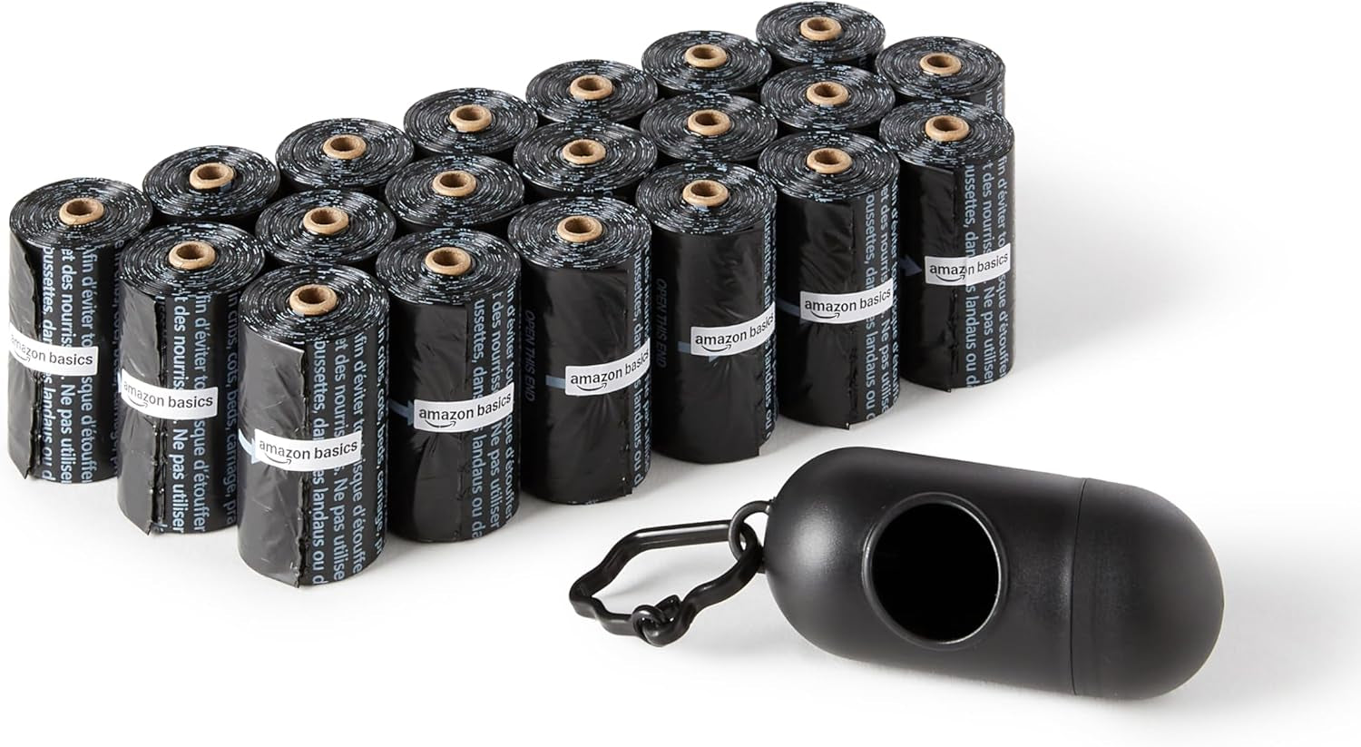 Unscented Standard Dog Waste Bags with Dispenser and Leash Clip, 33.02 x 22.86 cm, Black - 20 Rolls (300 Bags)
