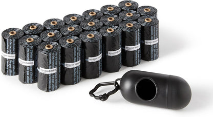 Unscented Standard Dog Waste Bags with Dispenser and Leash Clip, 33.02 x 22.86 cm, Black - 20 Rolls (300 Bags)