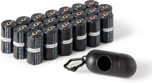Unscented Standard Dog Waste Bags with Dispenser and Leash Clip, 33.02 x 22.86 cm, Black - 20 Rolls (300 Bags)