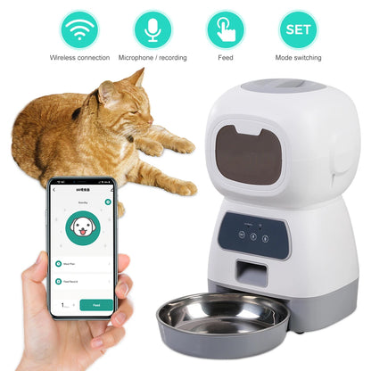 3.5L Automatic Pet Feeder - Smart Food Dispenser for Cats and Dogs with Timer and Stainless Steel Bowl