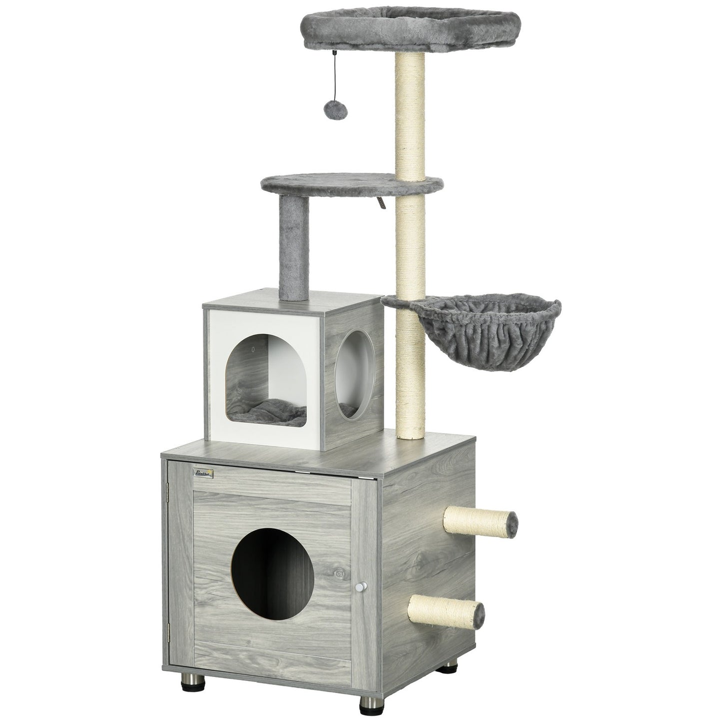 Pawhut Cat Litter Box Enclosure with Integrated Cat House, Bed, Scratching Posts, and Platform