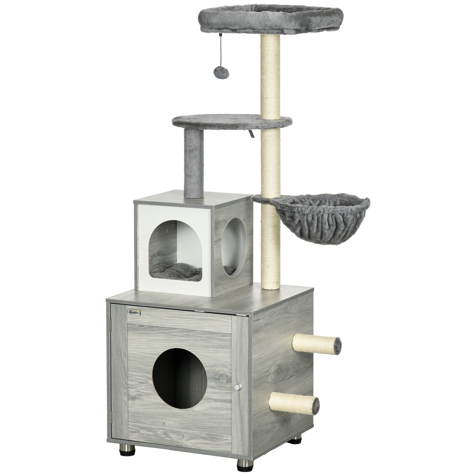Pawhut Cat Litter Box Enclosure with Integrated Cat House, Bed, Scratching Posts, and Platform