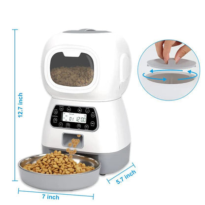 3.5L Automatic Pet Feeder - Smart Food Dispenser for Cats and Dogs with Timer and Stainless Steel Bowl