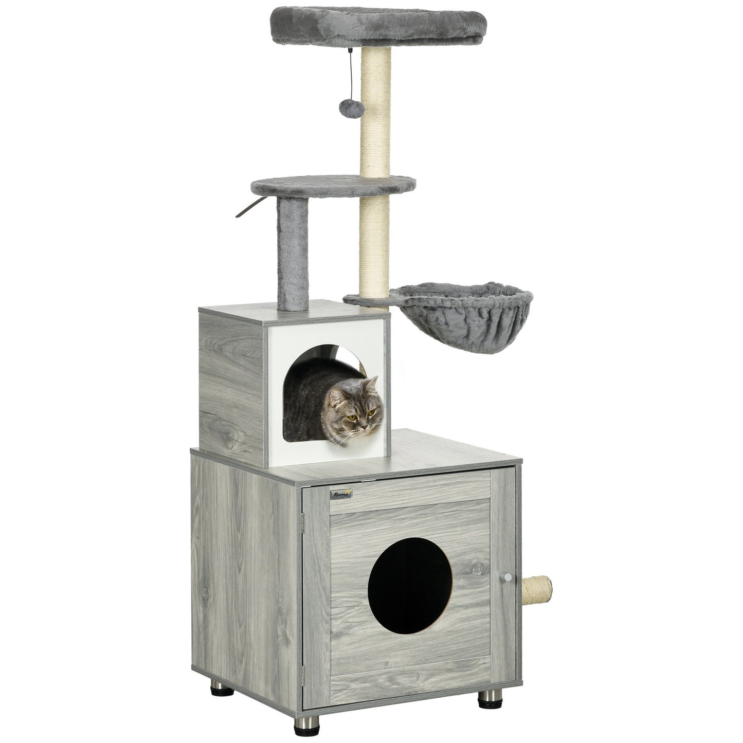 Pawhut Cat Litter Box Enclosure with Integrated Cat House, Bed, Scratching Posts, and Platform