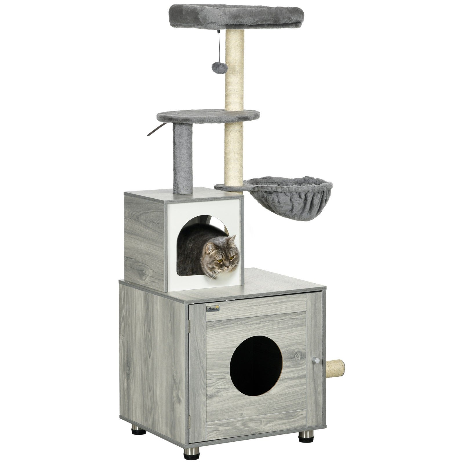 Pawhut Cat Litter Box Enclosure with Integrated Cat House, Bed, Scratching Posts, and Platform