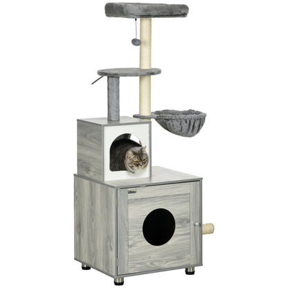 Pawhut Cat Litter Box Enclosure with Integrated Cat House, Bed, Scratching Posts, and Platform