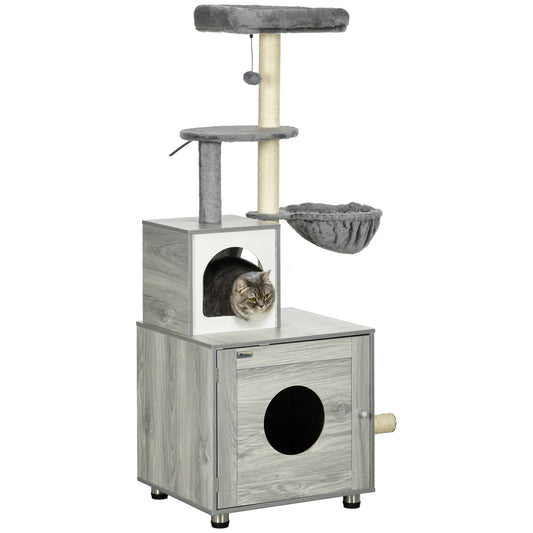Pawhut Cat Litter Box Enclosure with Integrated Cat House, Bed, Scratching Posts, and Platform
