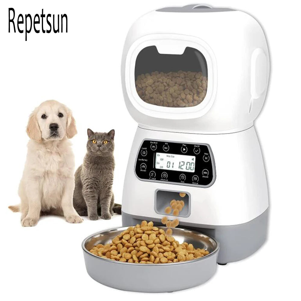 3.5L Automatic Pet Feeder - Smart Food Dispenser for Cats and Dogs with Timer and Stainless Steel Bowl