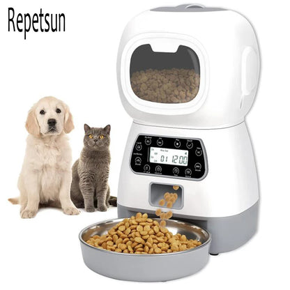 3.5L Automatic Pet Feeder - Smart Food Dispenser for Cats and Dogs with Timer and Stainless Steel Bowl