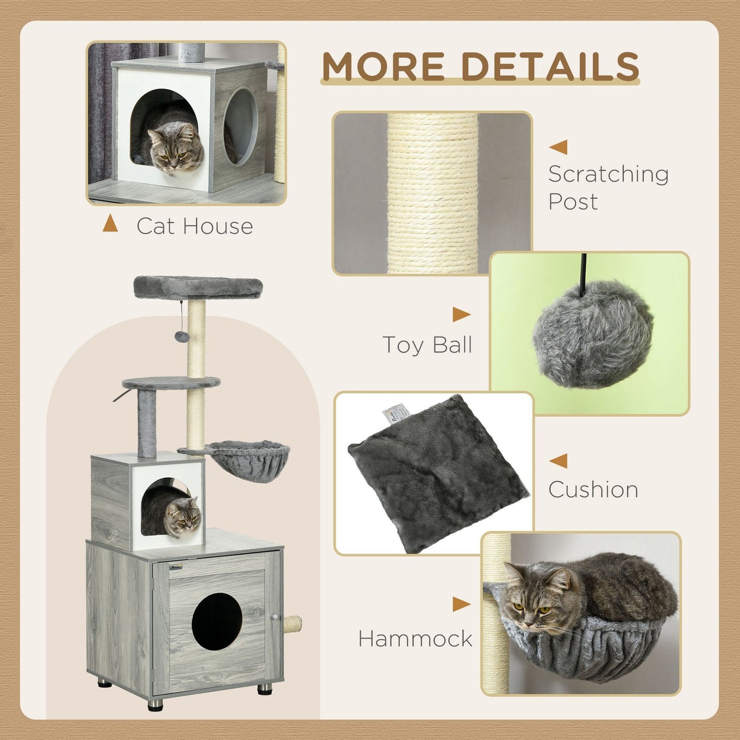 Pawhut Cat Litter Box Enclosure with Integrated Cat House, Bed, Scratching Posts, and Platform