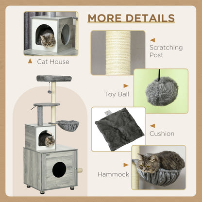 Pawhut Cat Litter Box Enclosure with Integrated Cat House, Bed, Scratching Posts, and Platform