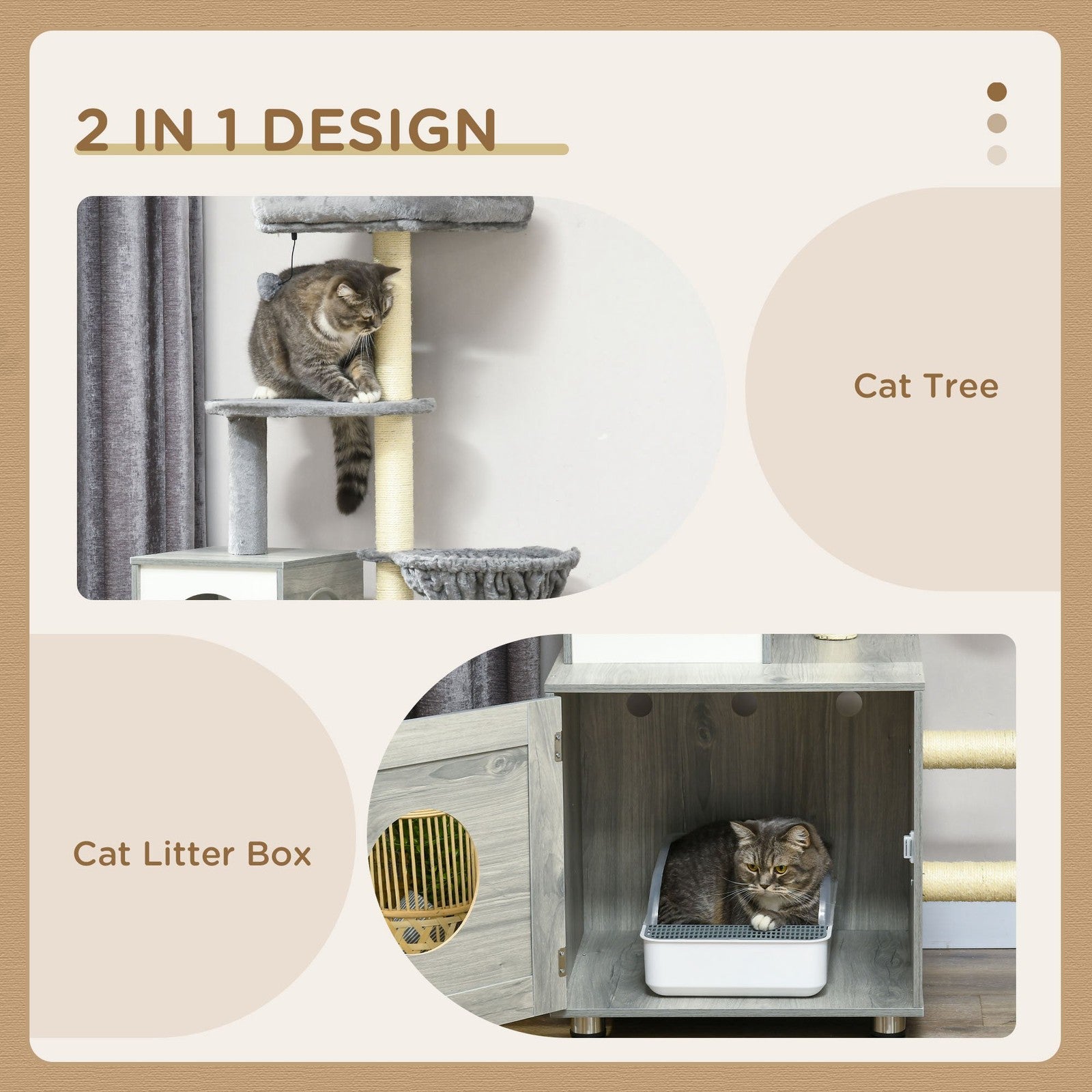 Pawhut Cat Litter Box Enclosure with Integrated Cat House, Bed, Scratching Posts, and Platform