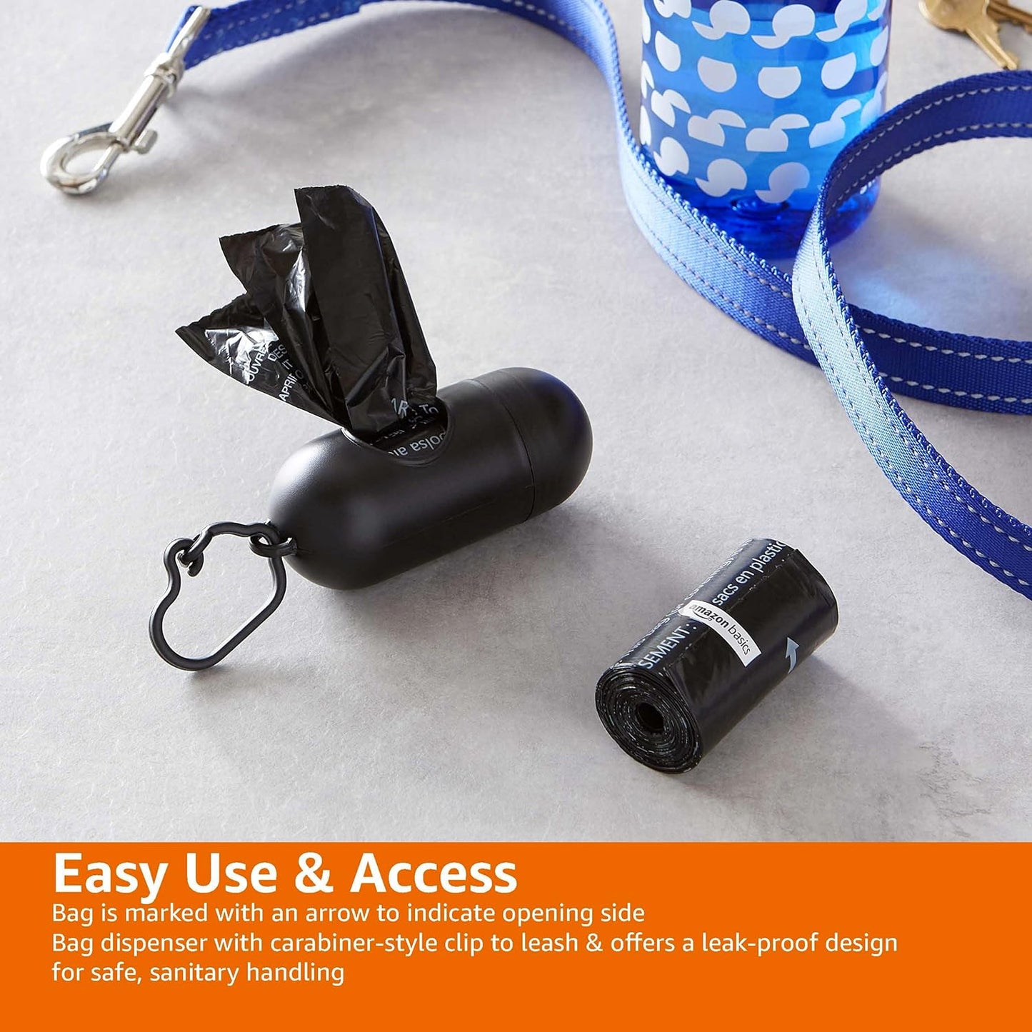 Unscented Standard Dog Waste Bags with Dispenser and Leash Clip, 33.02 x 22.86 cm, Black - 20 Rolls (300 Bags)