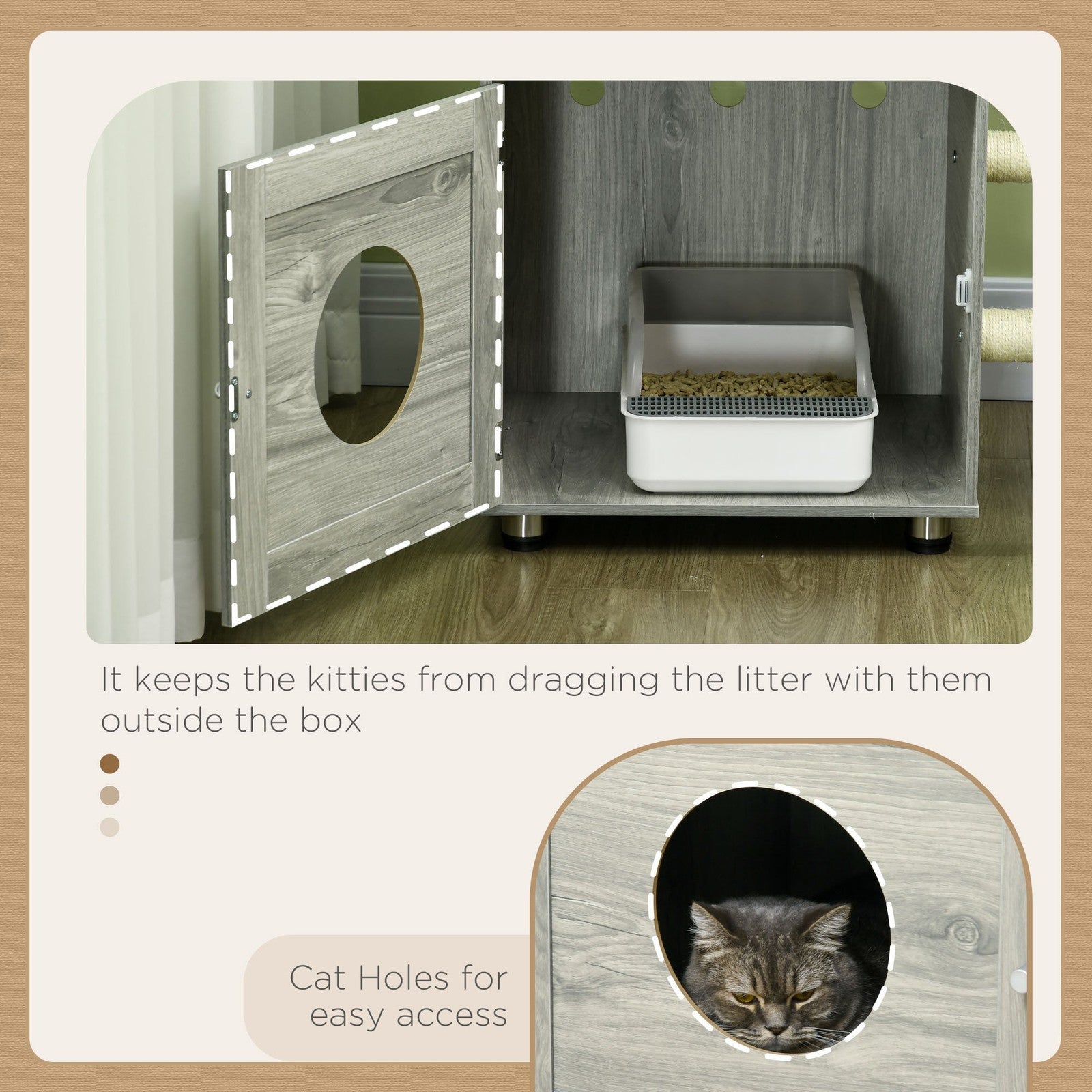 Pawhut Cat Litter Box Enclosure with Integrated Cat House, Bed, Scratching Posts, and Platform