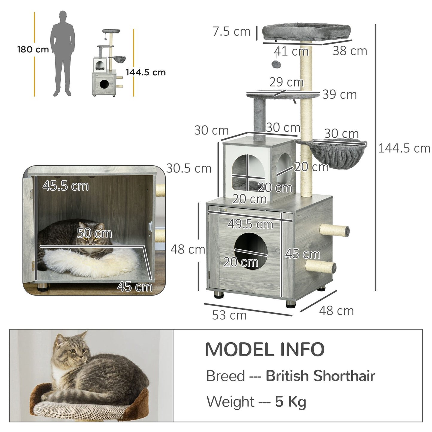 Pawhut Cat Litter Box Enclosure with Integrated Cat House, Bed, Scratching Posts, and Platform