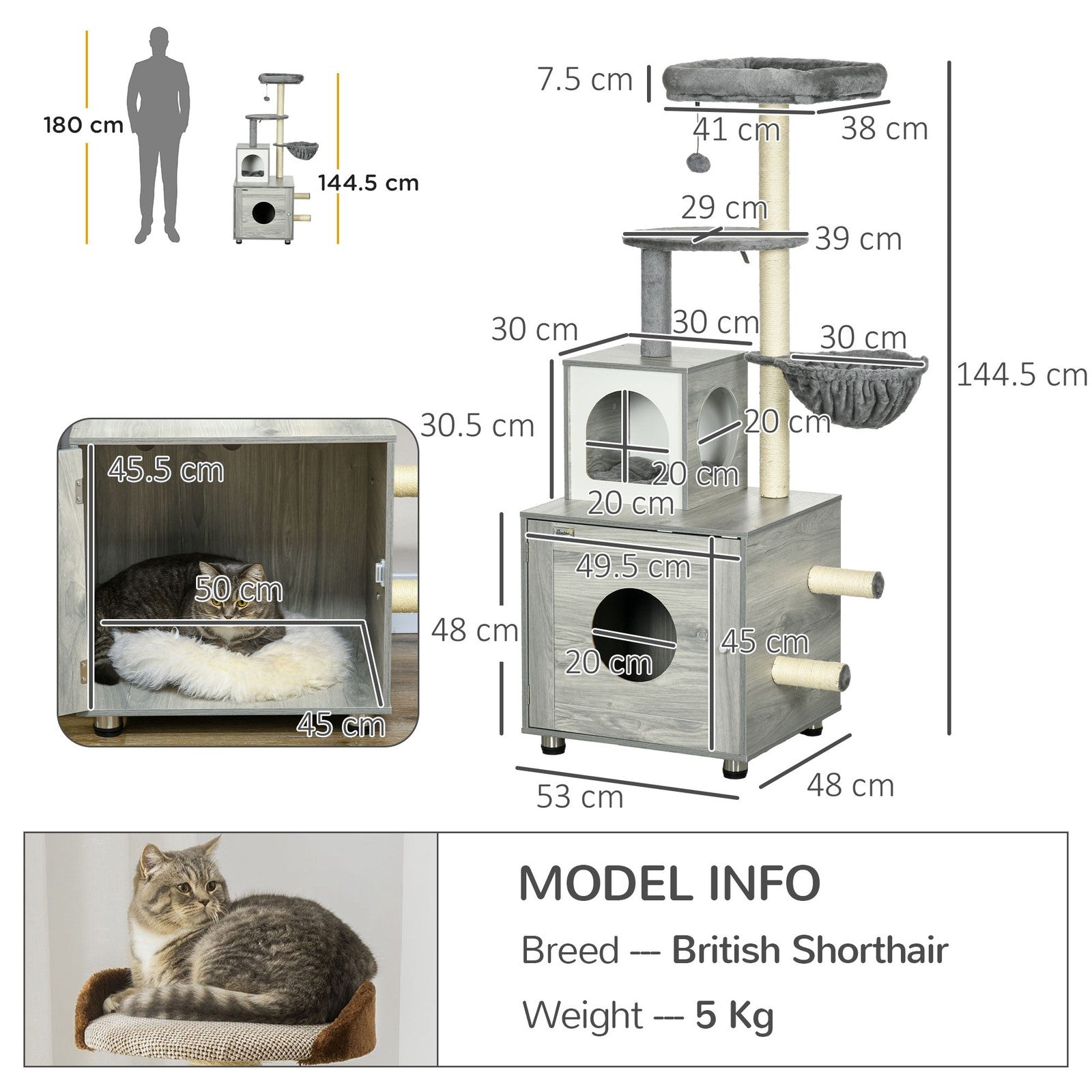 Pawhut Cat Litter Box Enclosure with Integrated Cat House, Bed, Scratching Posts, and Platform