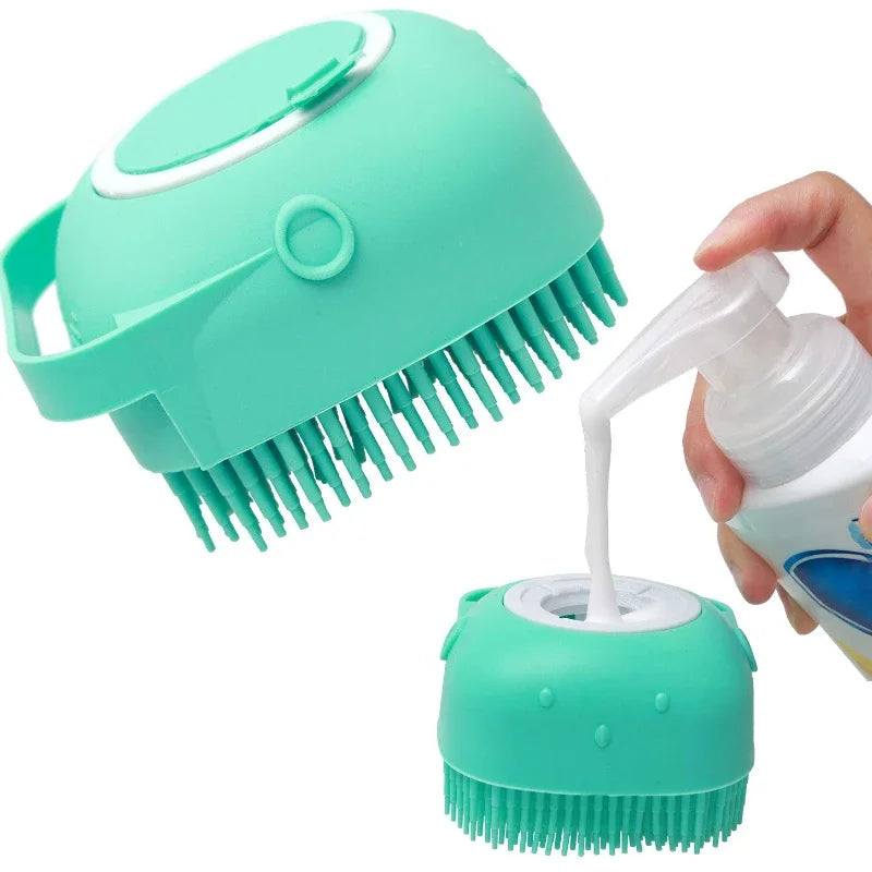 Pet Grooming Shampoo Brush - 2.7 Oz (80 ml) Soft Silicone Rubber Comb for Bathing Short-Haired Dogs and Cats