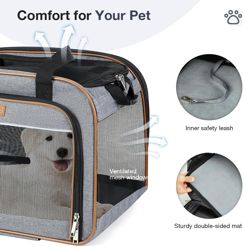 Dog Carrier with Wheels Rolling Pet Carrier Cat Carrier Airline Approved,Wheeled Pet Carrier with Telescopic Walking Handle,Grey