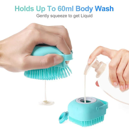 Pet Grooming Shampoo Brush - 2.7 Oz (80 ml) Soft Silicone Rubber Comb for Bathing Short-Haired Dogs and Cats