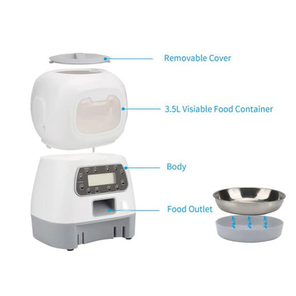 3.5L Automatic Pet Feeder - Smart Food Dispenser for Cats and Dogs with Timer and Stainless Steel Bowl