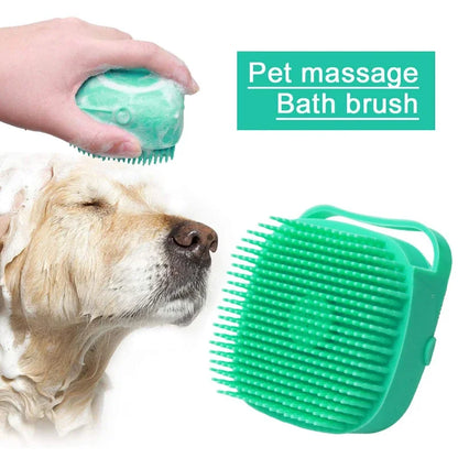 Pet Grooming Shampoo Brush - 2.7 Oz (80 ml) Soft Silicone Rubber Comb for Bathing Short-Haired Dogs and Cats
