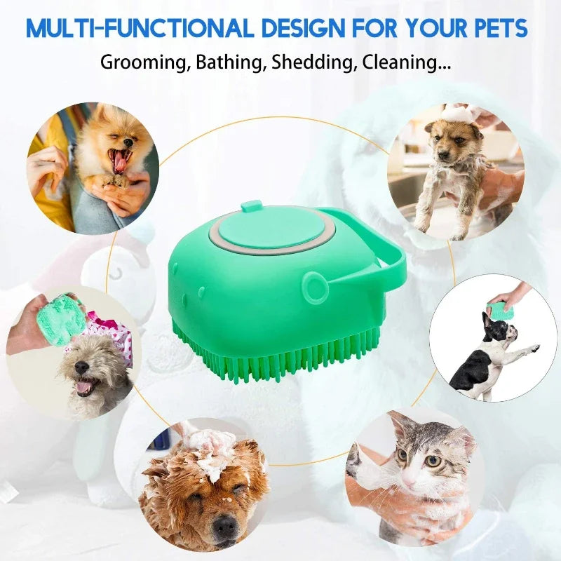 Pet Grooming Shampoo Brush - 2.7 Oz (80 ml) Soft Silicone Rubber Comb for Bathing Short-Haired Dogs and Cats