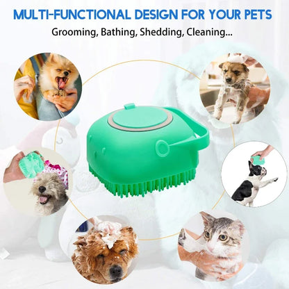 Pet Grooming Shampoo Brush - 2.7 Oz (80 ml) Soft Silicone Rubber Comb for Bathing Short-Haired Dogs and Cats