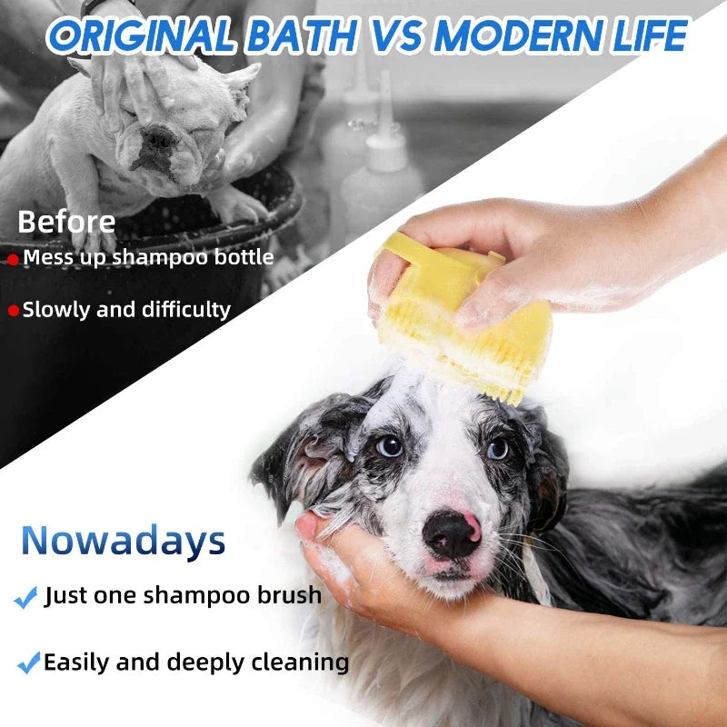 Pet Grooming Shampoo Brush - 2.7 Oz (80 ml) Soft Silicone Rubber Comb for Bathing Short-Haired Dogs and Cats