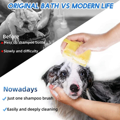 Pet Grooming Shampoo Brush - 2.7 Oz (80 ml) Soft Silicone Rubber Comb for Bathing Short-Haired Dogs and Cats