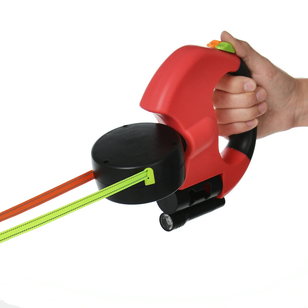 3M Reflective Retractable Dual Dog Leash for Small Dogs with 360° Swivel and Integrated Lights